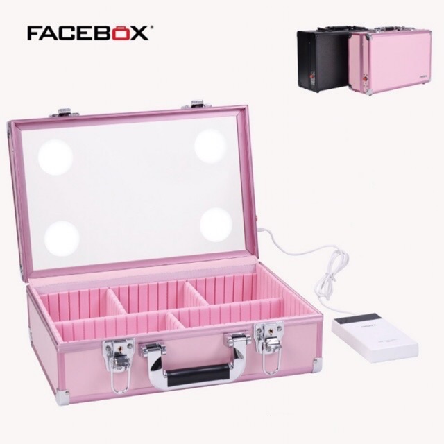 TAS MAKEUP KACA LAMPU LED / FACEBOX MUA BEAUTY CASE / KOPER MAKEUP