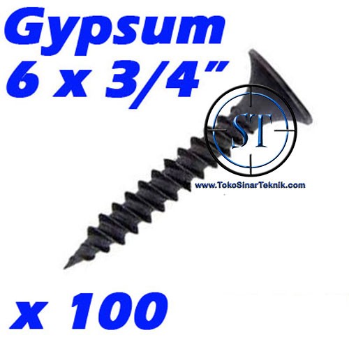 BAUT GYPSUM 6 x 3/4&quot; - SKRUP DRYWALL - BAUT GIPSUM HITAM ISI 100 PCS