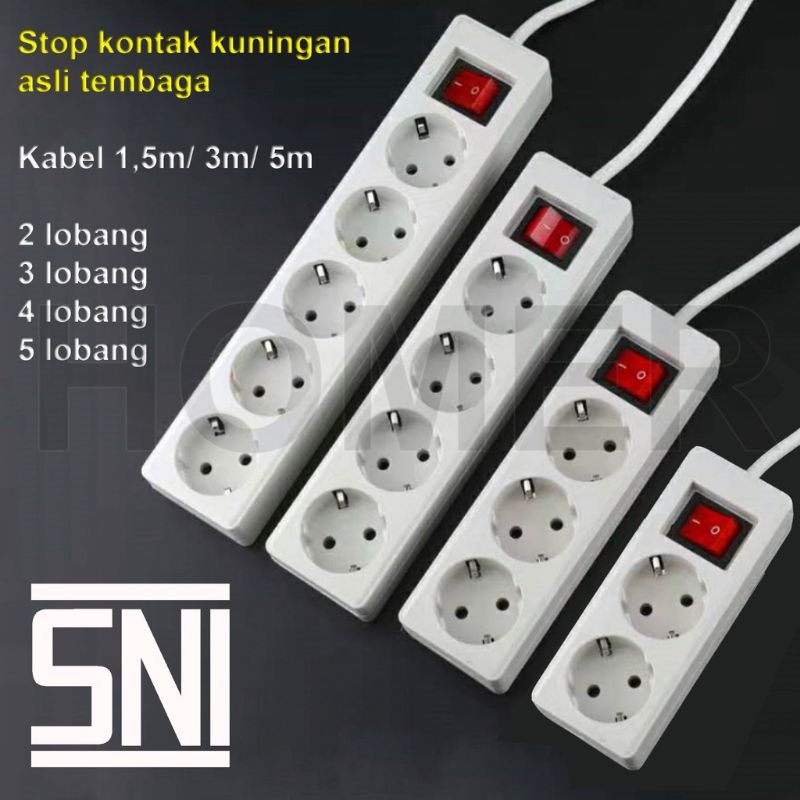 STOP KONTAK  , 3  , 4 , 5 , Lubang Panjang  Kabel  5 Meter ,  Colokan Listrik , + saklar  SNI