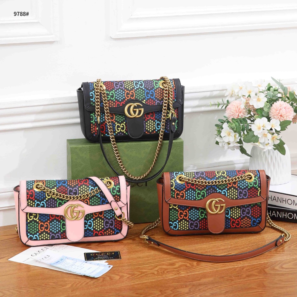 GC GG Chain  9788 Psychedelic Print GG Coated Canvas Shoulder Bag