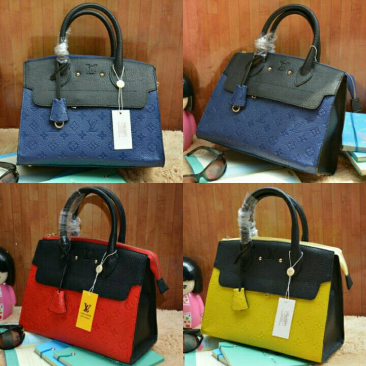 Hot Sale Promo Tas Wanita Kantor LV Lois Vuitton Embos 2 Tone Kulit Togo