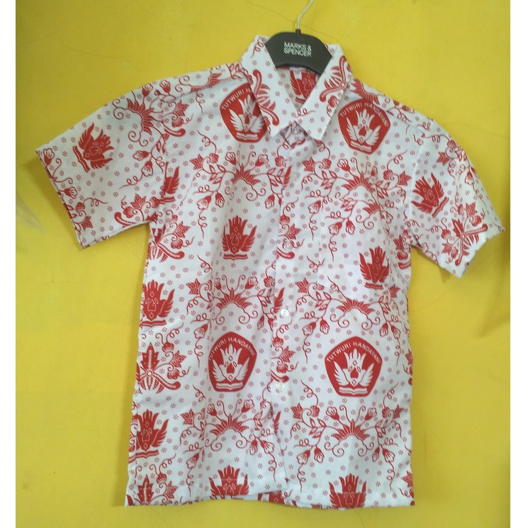 BAJU SERAGAM BATIK MERAH SD LENGAN PENDEK