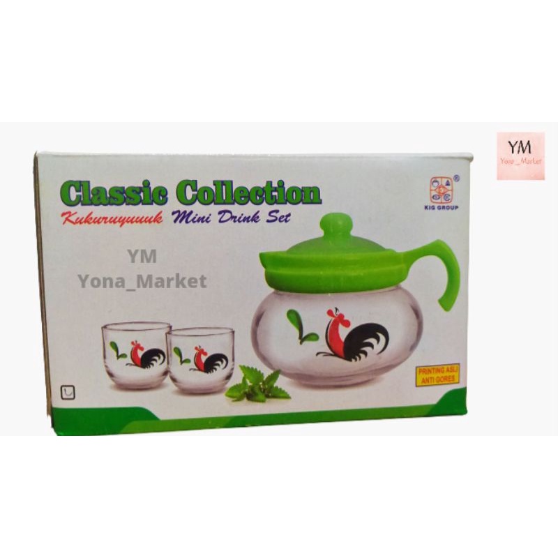 1 Set Teko / 1 set Pitcher Kaca Gelas Sloki cap Ayam Jago