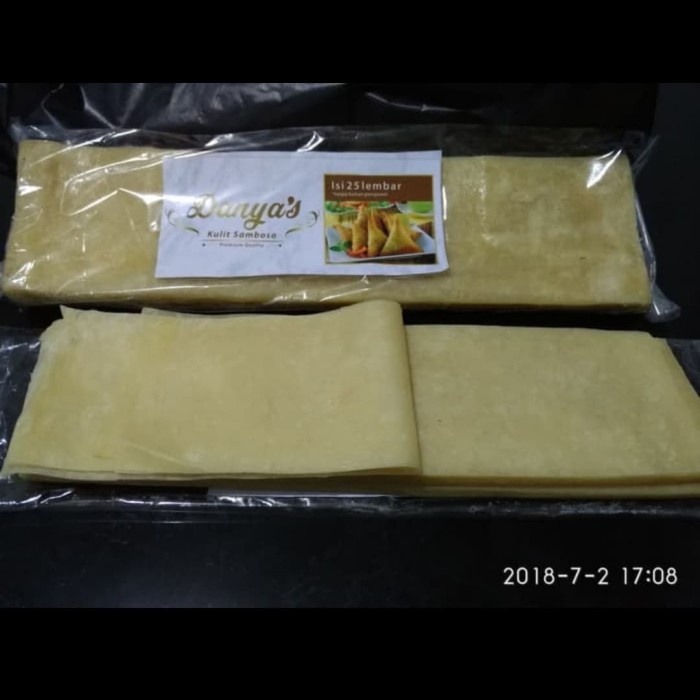 

LAINNYA-KEMASAN-MINUMAN- KULIT SAMBOSA / SAMOSA SEDANG 28 CM X 7.8 CM ISI 25 LEMBAR -MINUMAN-