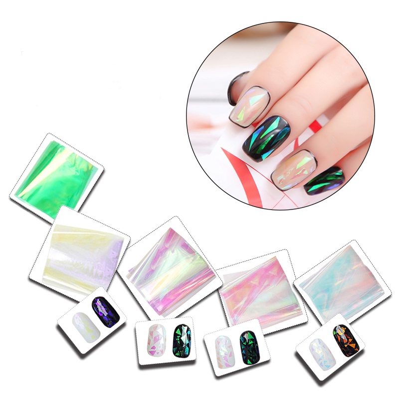 1 Kotak Langit Berbintang Set Stiker Kuku Transfer Foil Aurora Laser Efek Cermin Holografik Warna-Warni Untuk Dekorasi Manicure