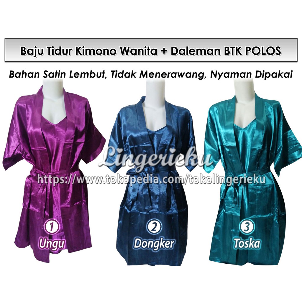 EXLUSIVE Baju Tidur Wanita Daster Kimono Polos Satin Sutra BTK POLOS