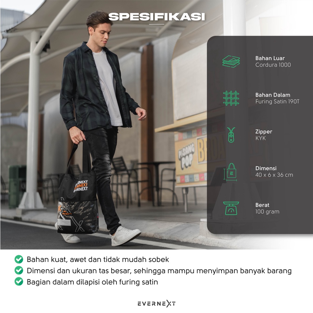 Tas Jinjing EVERNEXT Tote Bag Pria Wanita Tas laptop 15&quot; Premium Kerja Kuliah Kampus Kantor Jalan Belanja Pasar