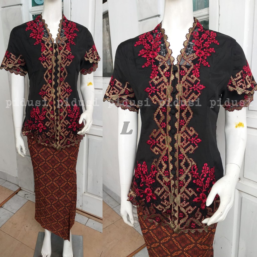 PROMO SET KEBAYA ENCIM HITAM LENGAN PENDEK / SET KEBAYA ENCIM BORDIR LENGAN PENDEK