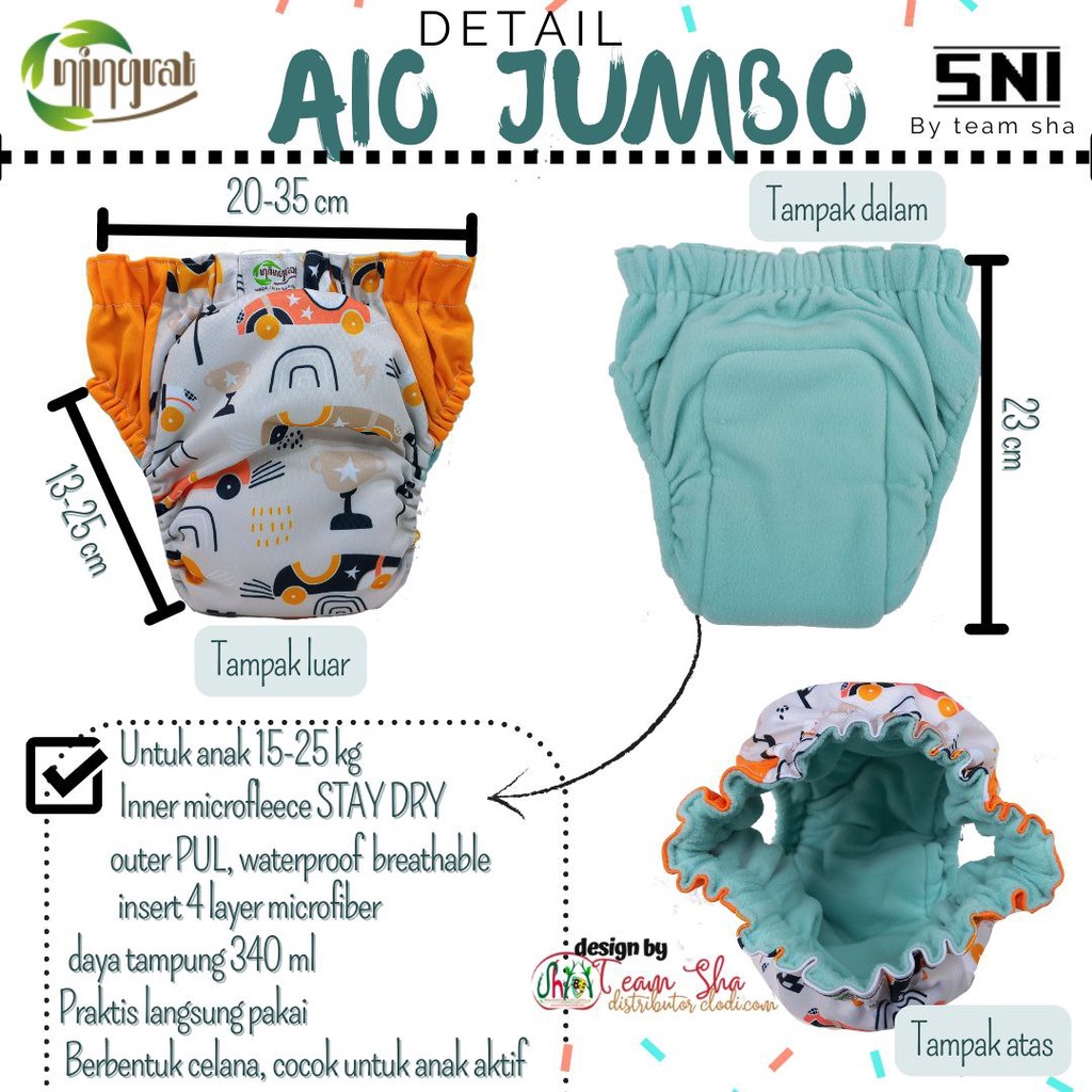 Clodi Bayi Ningrat Aio Pants Jumbo All In One BB 15-25 Kg Popok Kain Cuci Ulang Pempers Terlaris