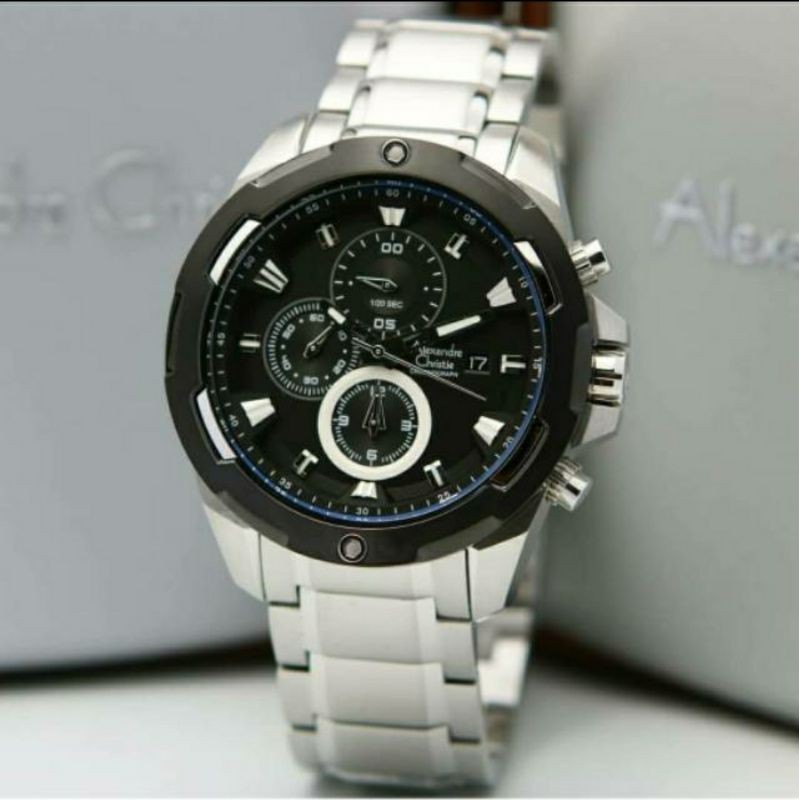 Jam Tangan Pria Original Alexandre Christie AC 6305 MC BLACK SILVER