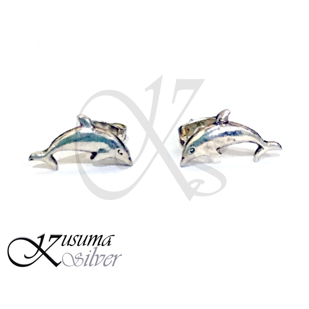 Anting Earrings Sumpel Stud Tusuk Perak Silver Bali Motif Dolphin Lumba Lumba Anak Asli 925