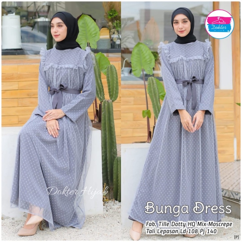 BUNGA DRESS / dress kondangan mewah bahan tile dotty
