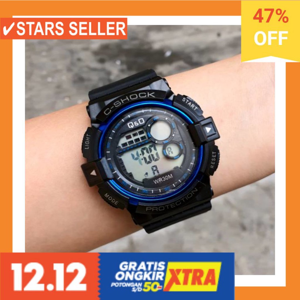 JAM COWOK MASA KINI MURAH TERBARU GSHOK HITAM / Jam Tangan QQ Sporty Digital Unisex D : 5cm
