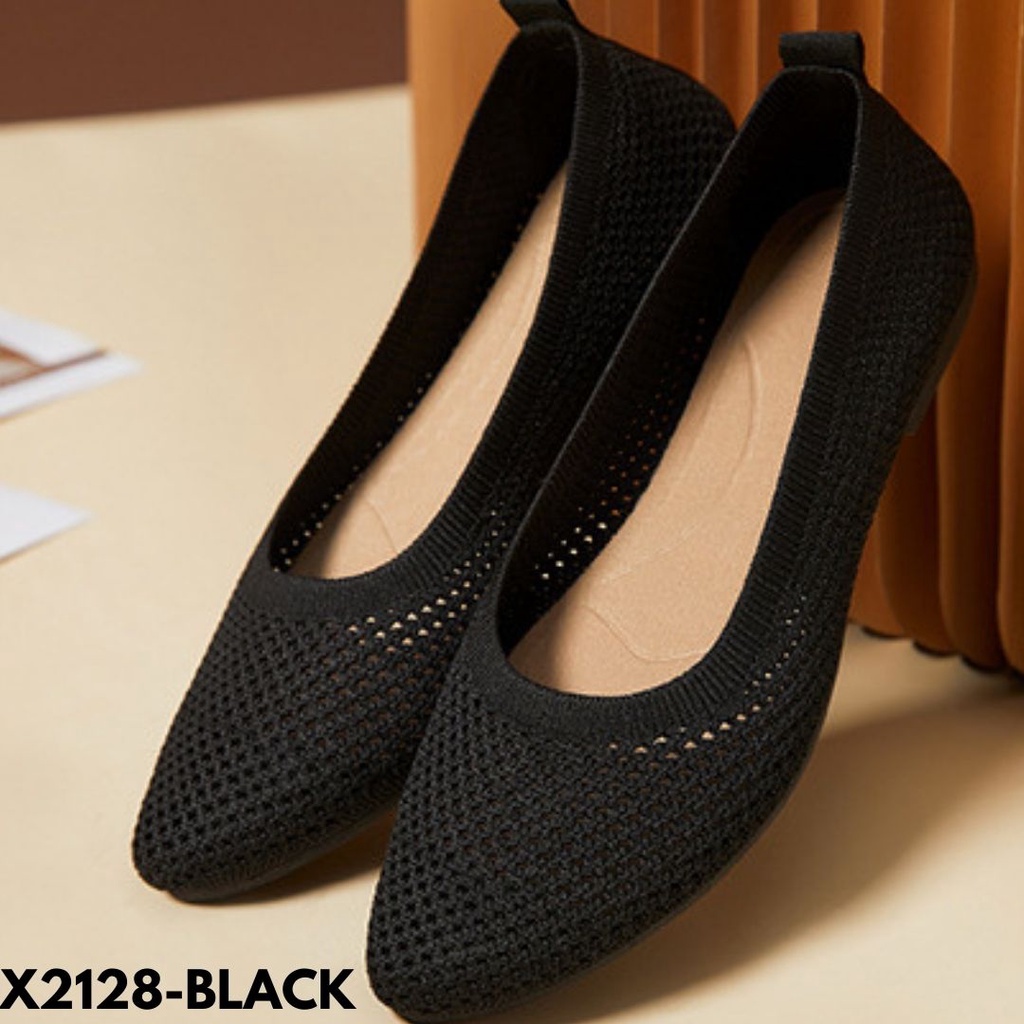 SEPATU FLAT SHOES WANITA DESIGN MINIMALIS NYAMAN DIPAKAI KEMANPUN INTERVIEW SOPAN FLYKNIT IMPORT 2128