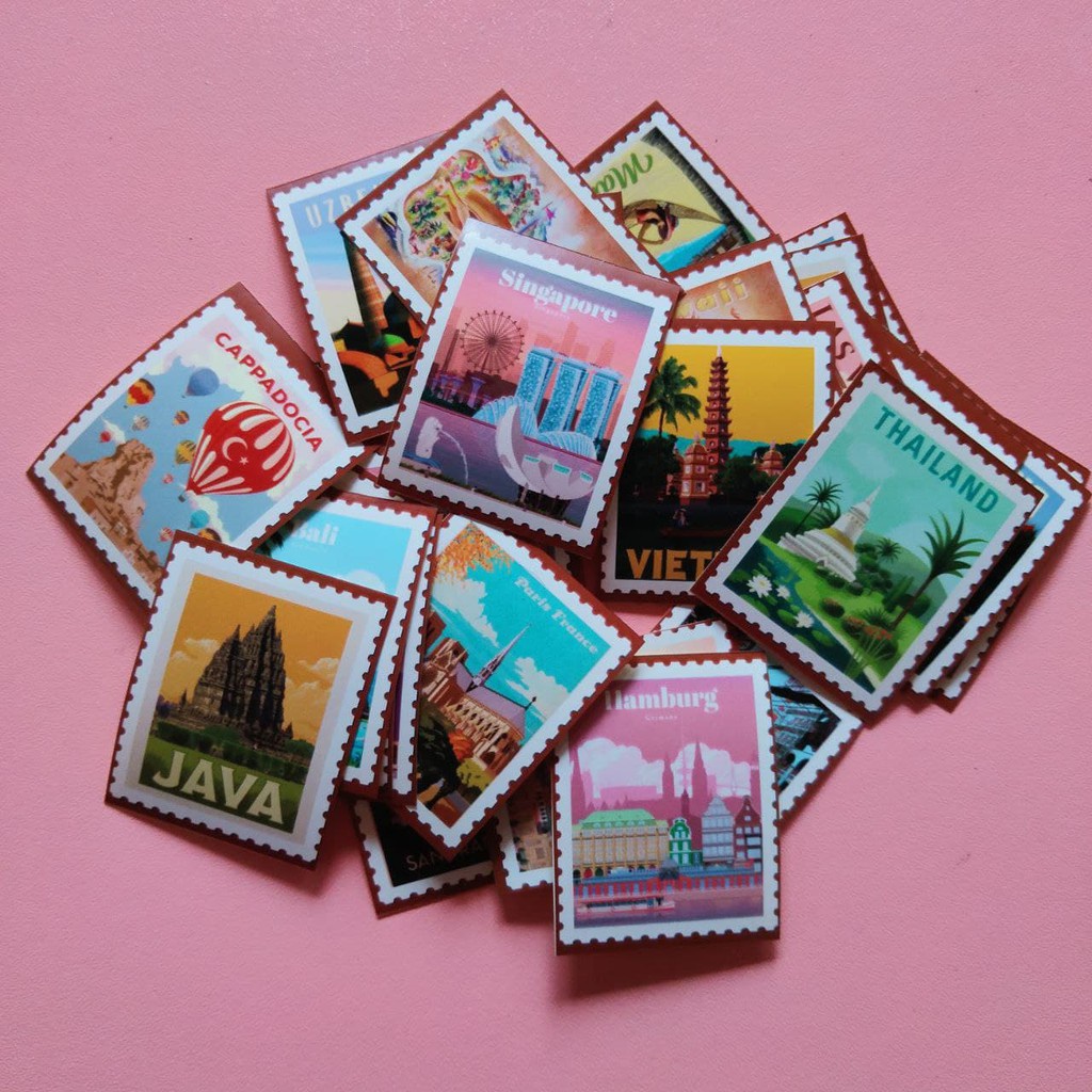 

sticker scrapbook perangko aesthetic - stiker jurnal set motif travel