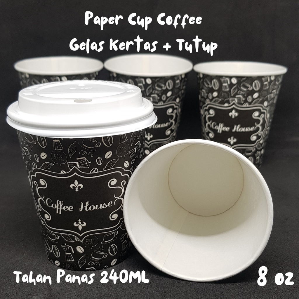 Paper Cup 8oz - Gelas Kertas Kopi Tahan Panas 240ML + Tutup Gelas Starindo