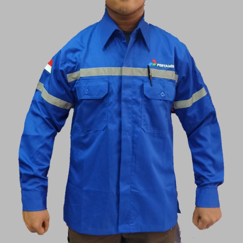 Baju Pertamina Murah Tangan Panjang Seragam Kerja Karyawan Lapangan Bisa Tambah Bordir