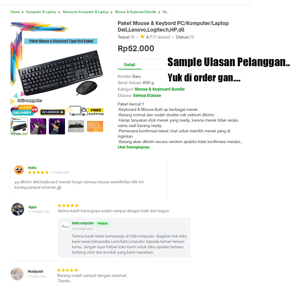 Paket Mouse &amp; Keybord PC/Komputer/Laptop Builtup Logitech dll