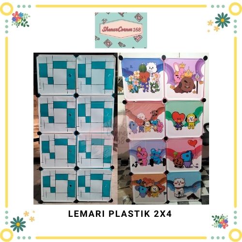 SHENAR LEMARI PLASTIK SUSUN (2X4) 8 KOTAK PORTABLE BAJU PAKAIAN ANAK BAYI MOTIF KEROPPI DORAEMON / LEMARI 2 PINTU SERBAGUNA / RAK BAJU CELANA BUKU TAS , SHENARCORNER168