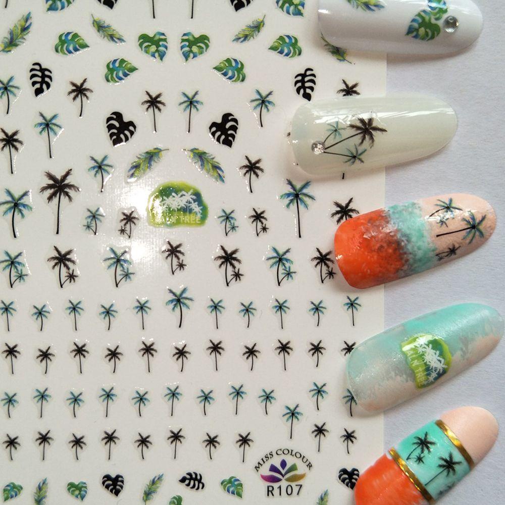 AUGUSTINA Agustina Summer Beach Nail Art Sticker DIY Gaya Tropical Daun Hitam Pantai Lobster Manicure Coconut Nail Art Dekorasi