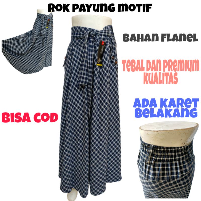 Rok Wanita Dewasa Panjang Motif Payung bahan Flanel Satin Tebal setelan Hijab