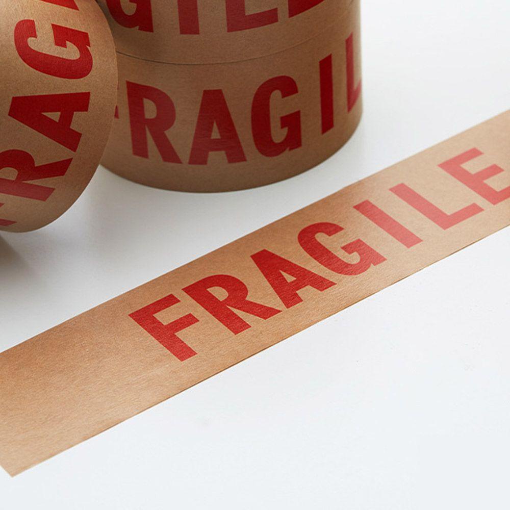 Solighter Tape Kertas Kraft Tulisan Peringatan Fragile Untuk Segel Karton