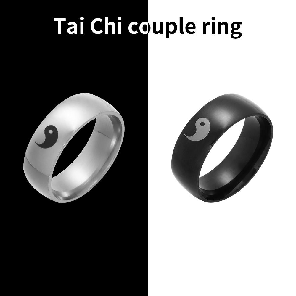 Cincin Bahan Stainless Steel Motif Yin Yang Warna-Warni Gaya China Untuk Pasangan