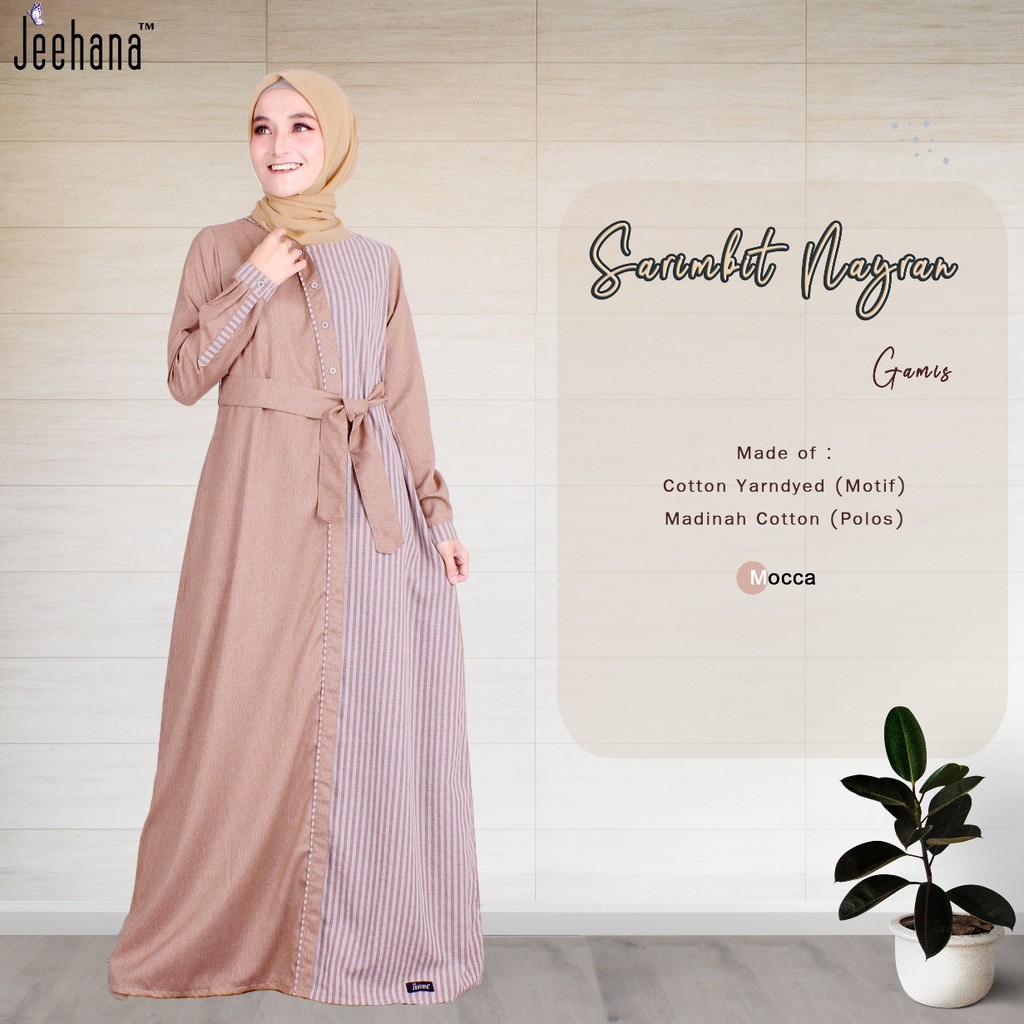 Gamis Wanita Jeehana Nayran Katun Rajut Yarndyed Kombinasi Katun Madinah Busui Friendly Wudhu Friend