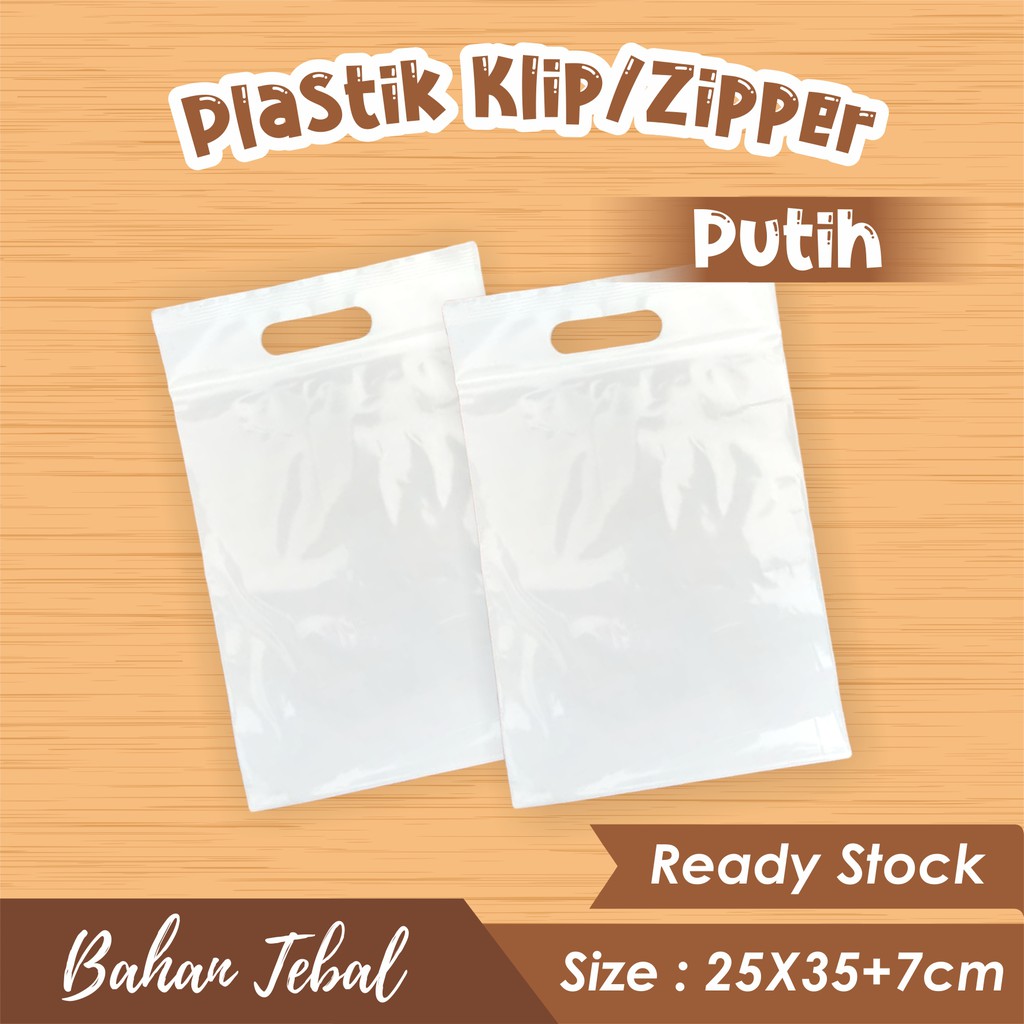 PLASTIK KLIP PLONG ZIPLOCK UKURAN 25x35+7 PUTIH SUSU ECER TEBAL