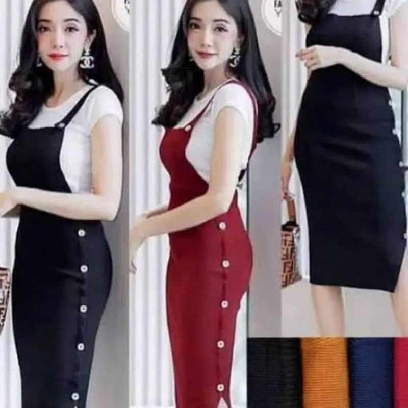 Overall rajut kancing depan & kancing samping.