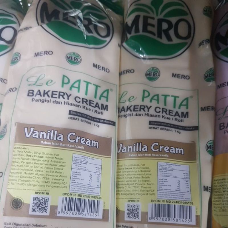 

mero lepatta bakery cream rasa vanilla cream(pengisi dan hiasan kue/roti)/1kg