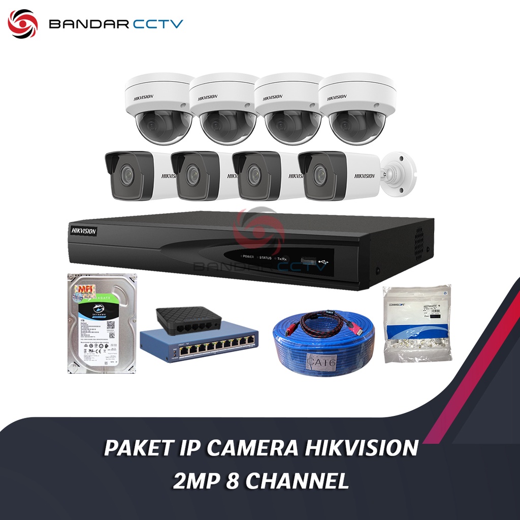 Paket CCTV IP Camera Hikvision 2MP 8 Channel