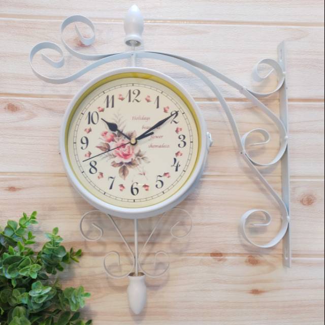 Jam gantung shabby vintage 2 sisi model pentol panjang