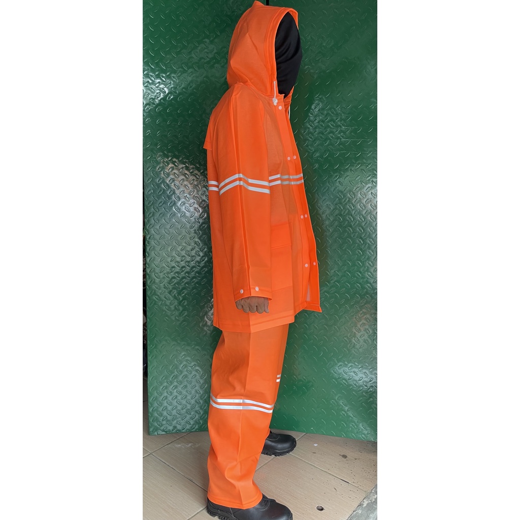 Jas Hujan PVC Orange - Jas Hujan PVC Karet Tebal - Jas Hujan Oren - Jas Hujan Setelan Karet