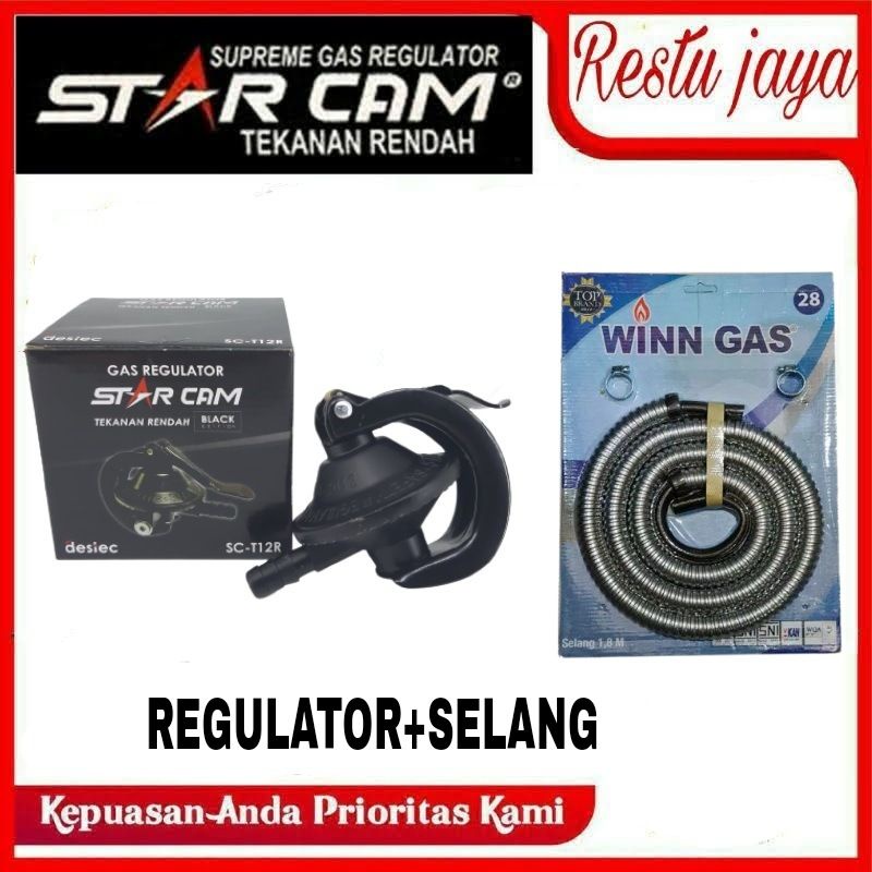 REGULATOR GAS ELPIJI STARCAM SC 23 S NON METER + SELANG FLEXSIBEL WIN GAS