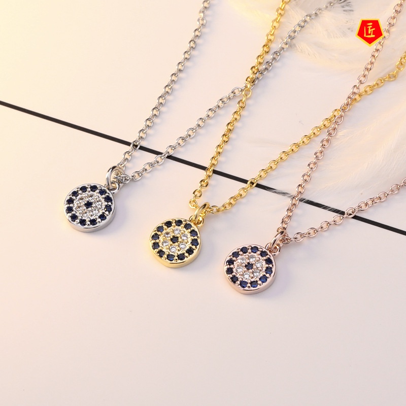 [Ready Stock]Devil's Eye Turkish Necklace Female S925 Silver round Pendant Fashion