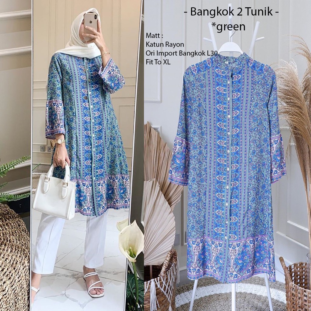 TUNIK ORI IMPORT BANGKOK/L30/BANGKOK 2  LONG TUNIK  Matt Katun Rayon, Fit To XL