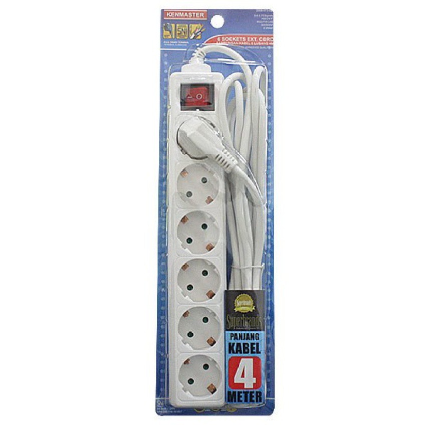 Kenmaster 5 Kenmaster Stop Kontak F1 6LB   Kabel 4 Meter   Putih