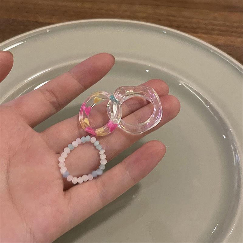 3pcsset Cincin resin Akrilik Transparan Asimetris Gaya Korea Untuk Wanita