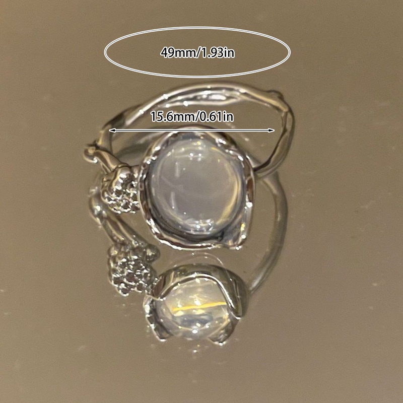 Cincin Kristal Opal Putih Model Terbuka Dapat Disesuaikan Bahan Logam Gaya Vintage Untuk Wanita