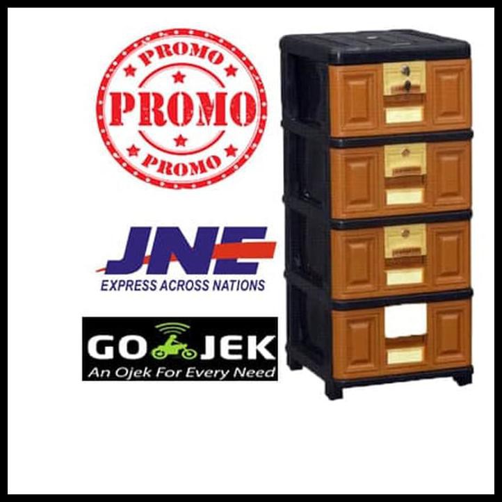 LEMARI PLASTIK / RAK PLASTIK SERBAGUNA / EXCEL / LACI PLASTIK 4 SUSUN - COKLAT JATI