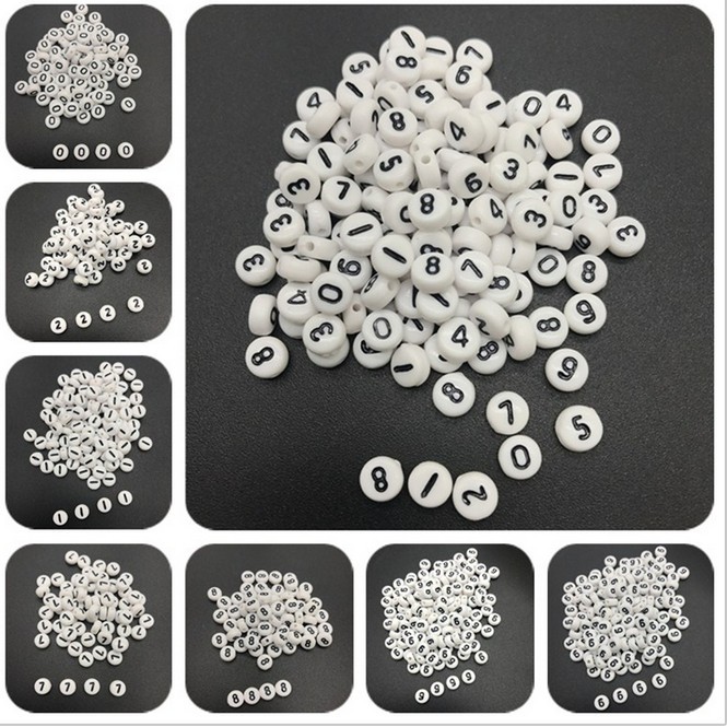 200Pcs Manik-Manik Bulat Angka 0-9 &quot;4x7mm Bahan Akrilik Untuk Membuat Perhiasan Gelang DIY