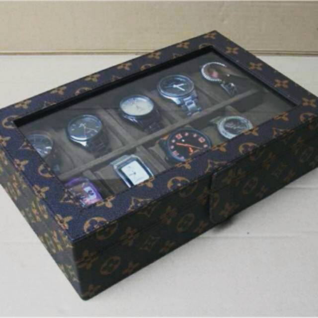 Box Jam Tangan JUMBO isi 10 Motif MONOGRAM / Kotak Tempat Jam Tangan / Watch Box Organizer