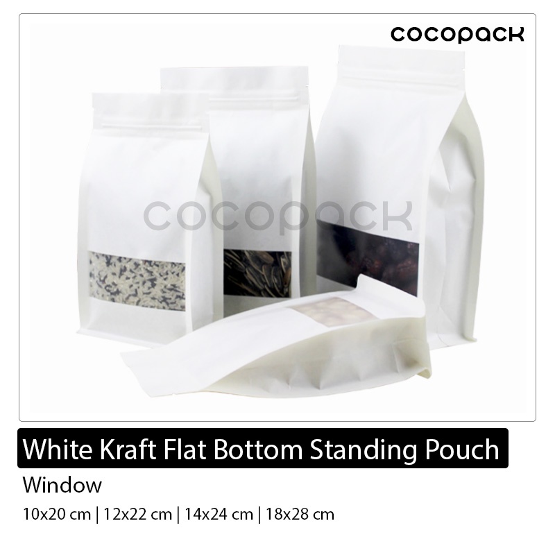 White Kraft Flat Bottom Standing Pouch - Matte Window 10 PCS