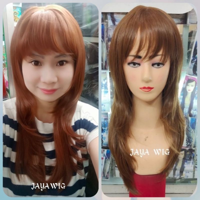 Wig Rambut Palsu Wanita Model Segi Panjang 50cm Wig Panjang Poni Depan