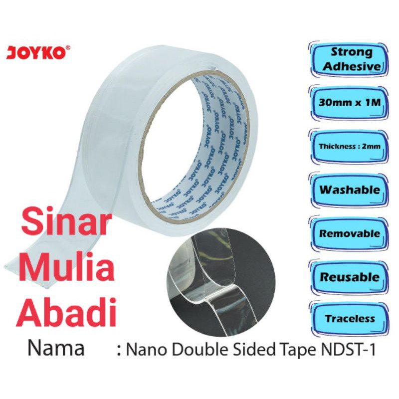 

Nano Double Sided Tape Pita Perekat Dua Sisi Bening Joyko NDST-1