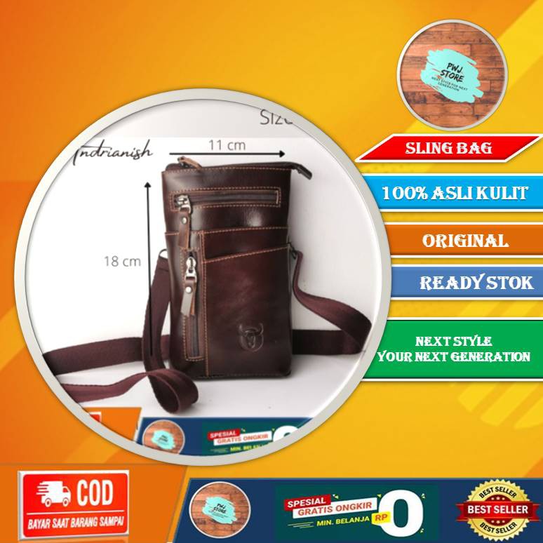 PWJ Store Tas Kecil Pria Selempang Tempat Hp Kulit Asli
