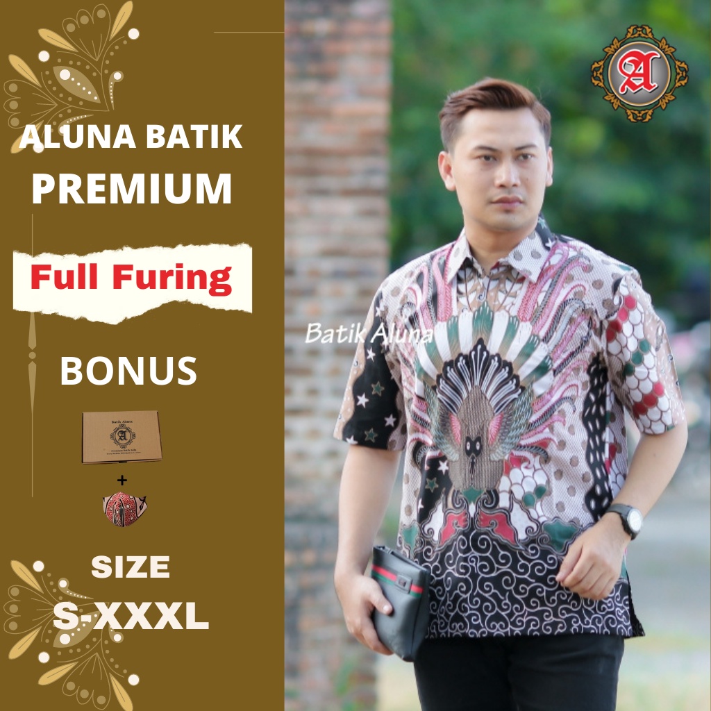 Batik Pria Lengan Pendek Reguler Fit dan Slimfit Full Furing Bahan Katun Prima Premium Modern Aluna 