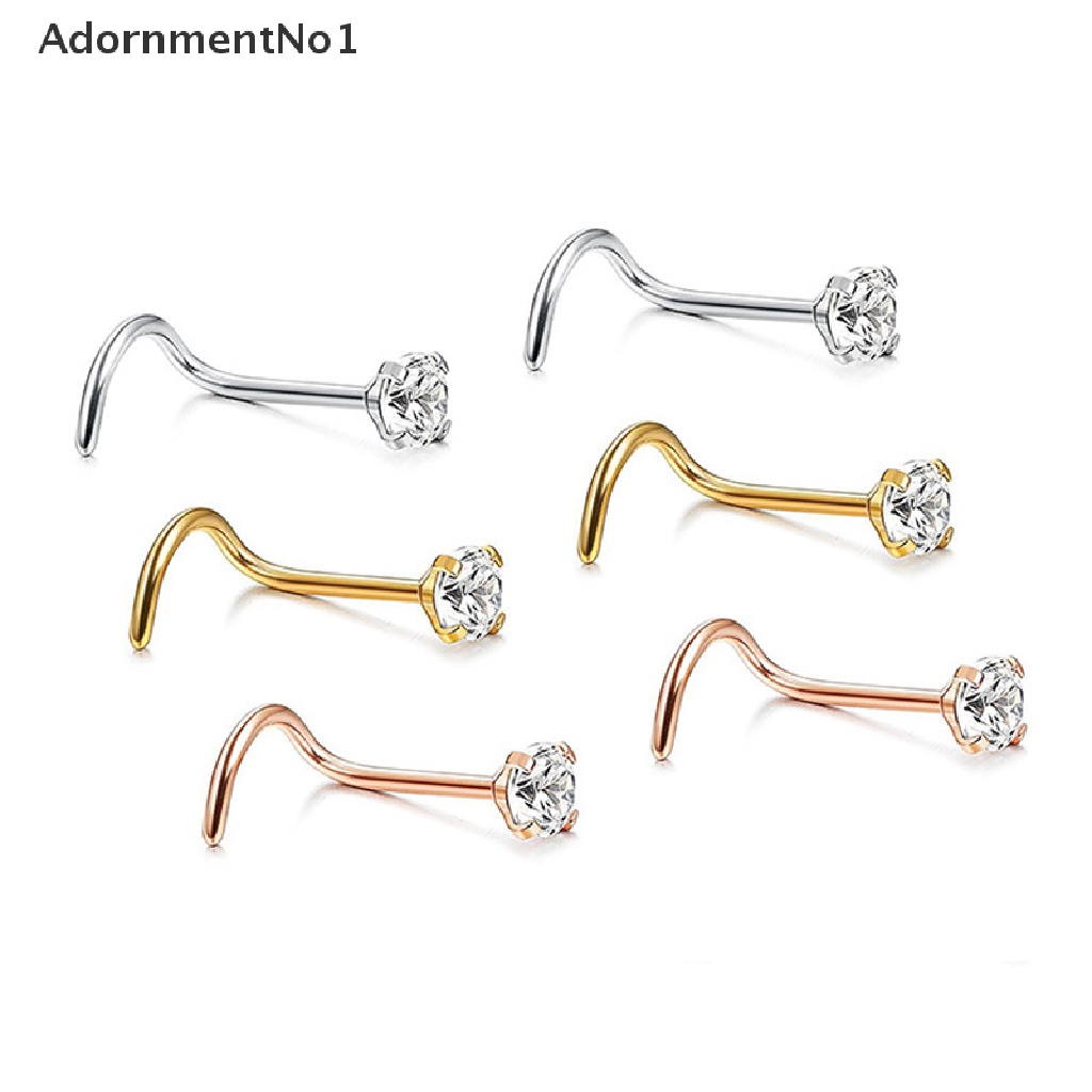 (AdornmentNo1) 1pc Cincin Tindik Hidung Bahan Stainless Steel Hias Kristal Untuk Hadiah