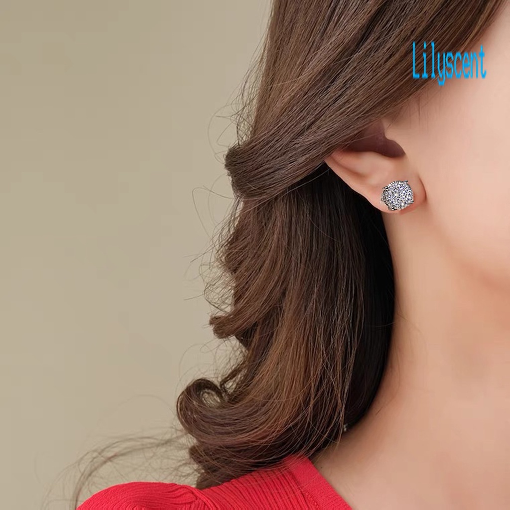 Ls 1 Pasang Anting Tusuk Wanita Desain Geometri Hias Cubic Zirconia Gaya Vintage Berkilau Untuk Pernikahan